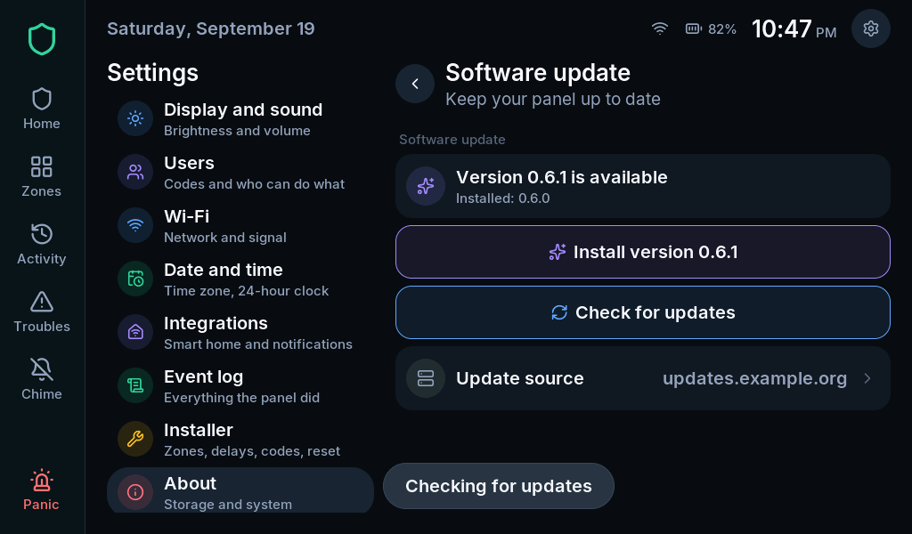 About screen offering an available software update