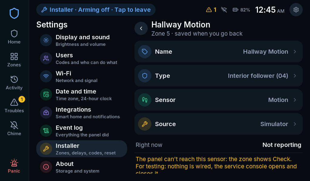Zone source view showing an unavailable input